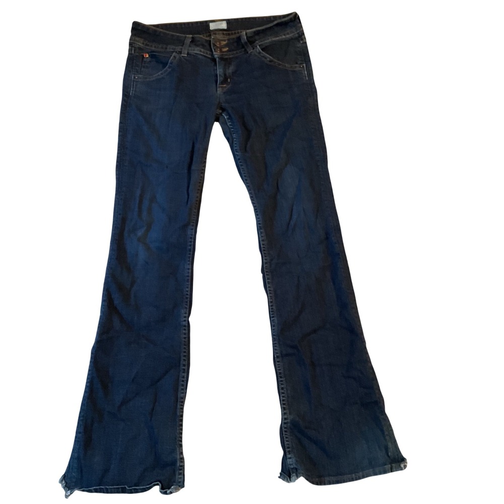 Hudson Womens Dark Wash Flare Leg Jeans Double Button Flap Pocket Made‎ in USA